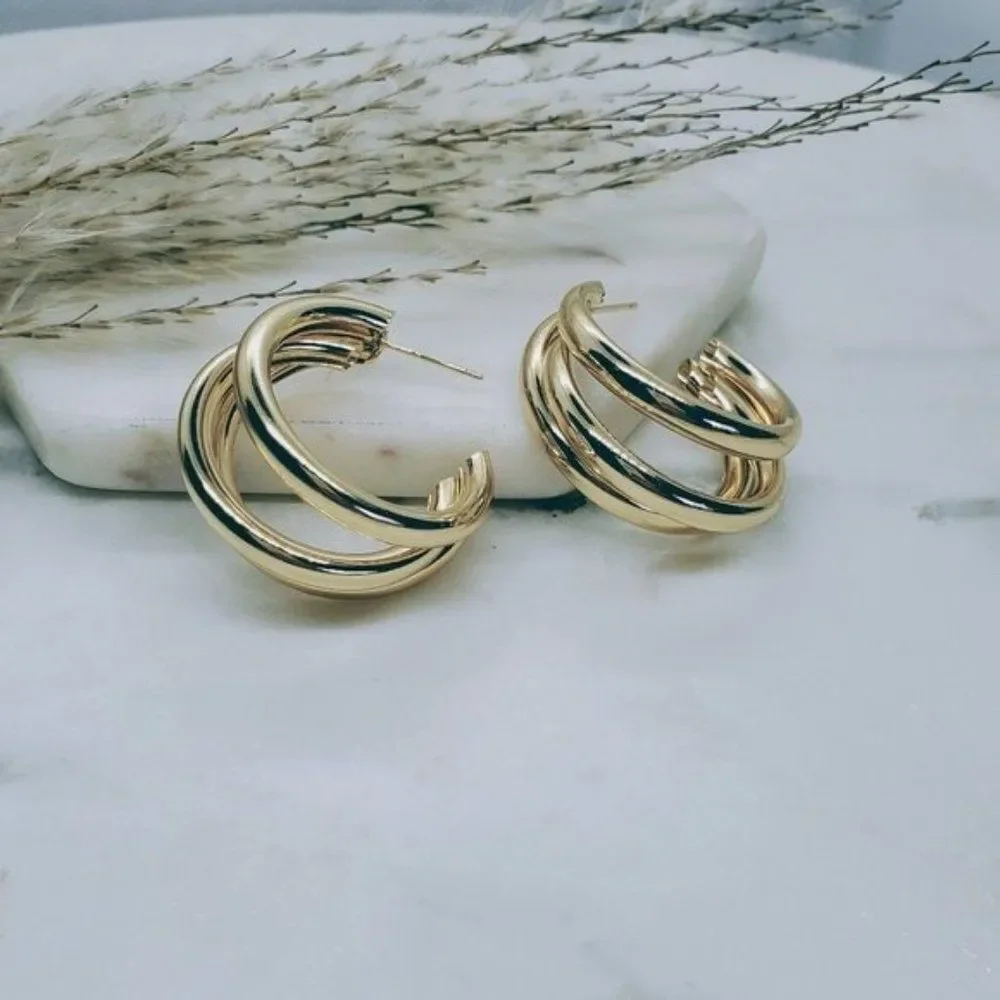5/$25 Gold Triple Hoop Statement Earrings_3